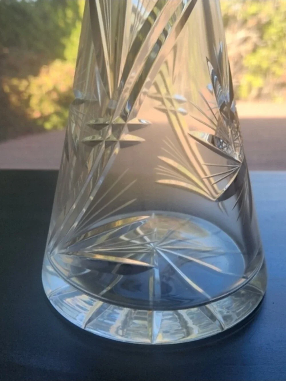 Vintage Cut Crystal Decanter | Tall Conical Body | Starburst Fan Cuts | Elongate